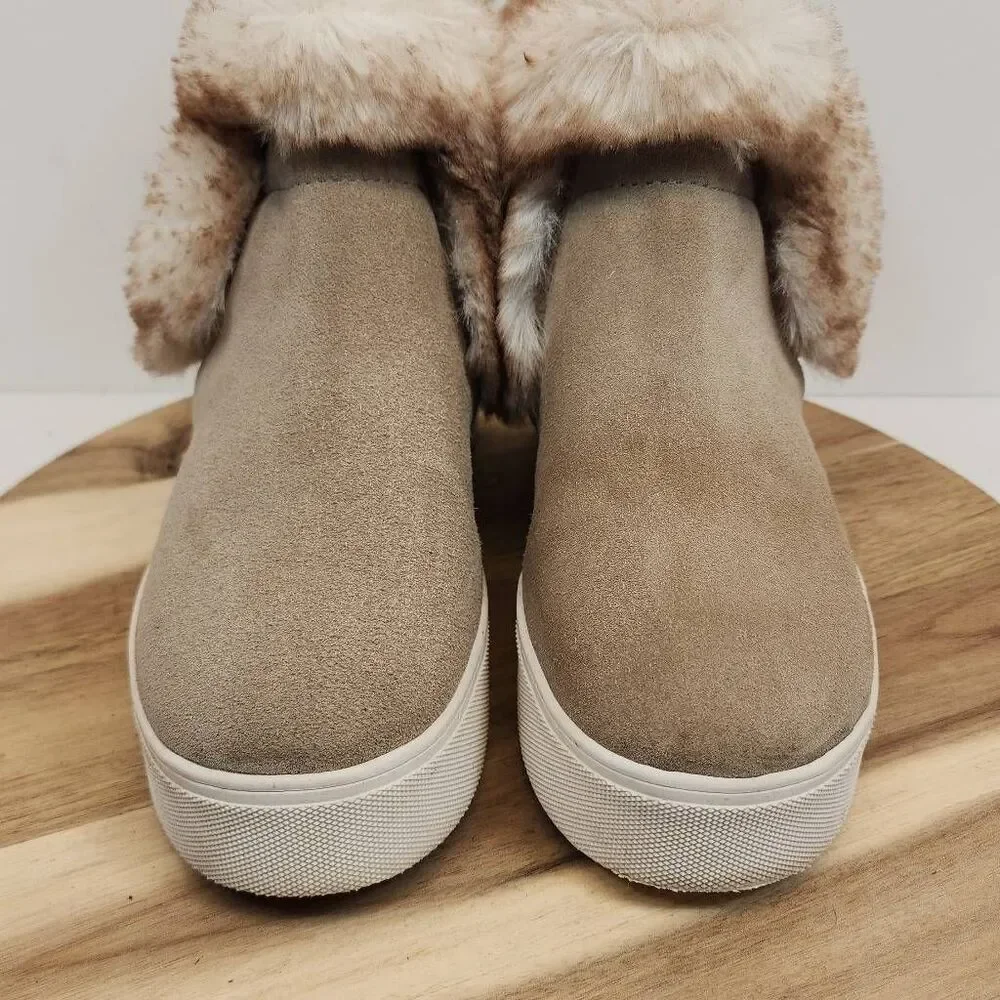 J/Slides Sean Faux Fur Trim Waterproof Sneaker Booties Women's Size 8.5